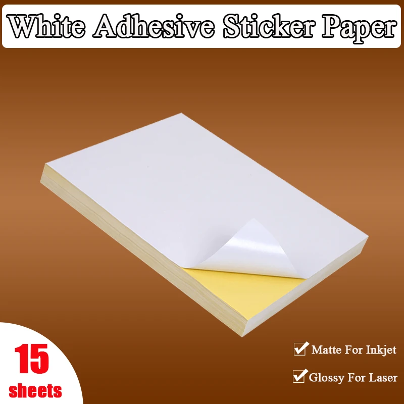 A4 15 Sheets White Self Adhesive Sticker Paper Matte Glossy For Inkjet Or Laser Printers Economic Save Cost