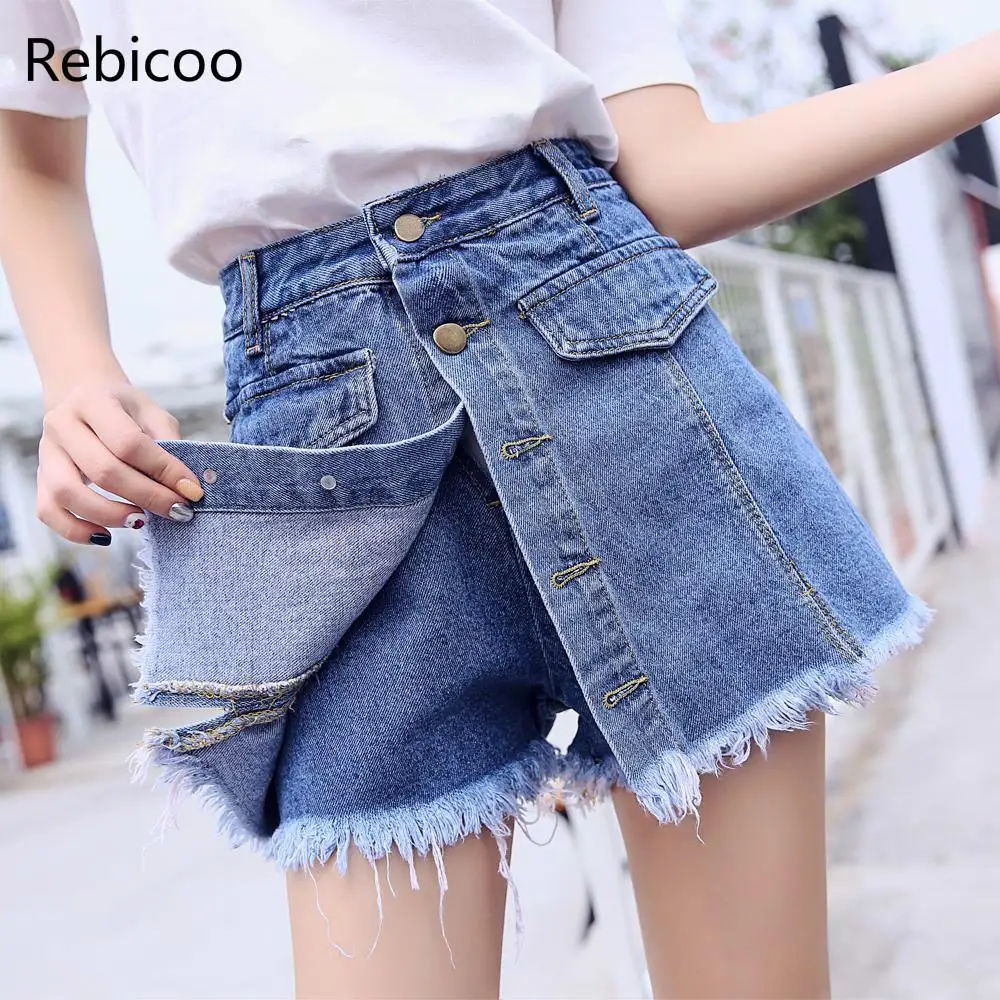 High Quality Denim Shorts Women  Summer High Waist Skorts Skirts Slim Blue Short Jeans Vintage Short Feminino