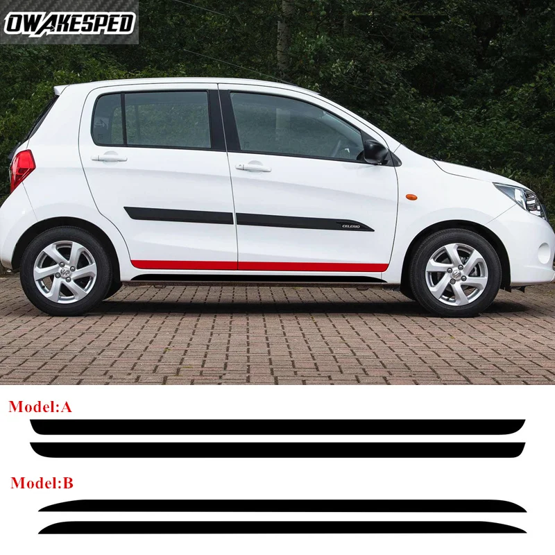 

2Pcs/Lot Car Body Door Side Skirt Sticker For-Suzuki CELERIO Racing Accessories Sport Stripes Auto Decor Vinyl Decal DIY Film