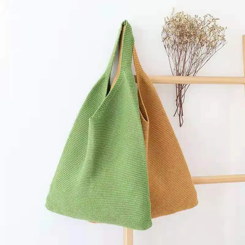 Shopping Bags Women Candy Colors Winter Retro Knitted Shoulder Handbags Shopper Woven Top-handle Pouch Ulzzang Portable Simple