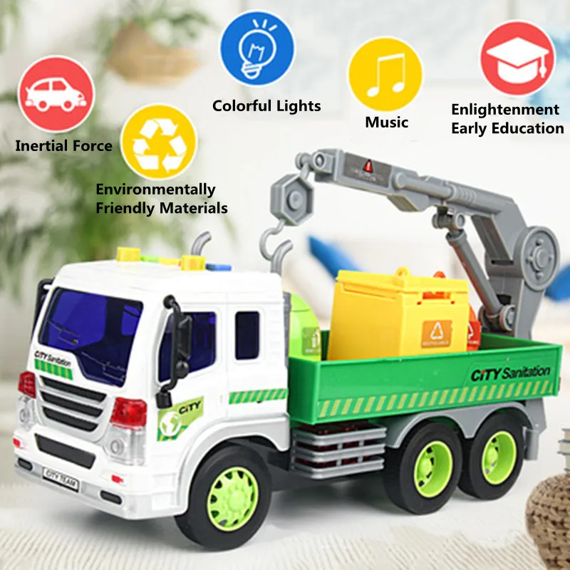 Simulation Inertial Power Garbage & Sanitation Vehicle Toy Sound Light Music Storytelling Anti-fall Engineering Truck Child Toy