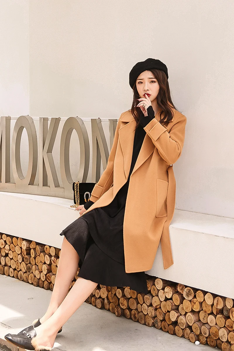 Winter 100% Wool Coat Female Elegant Ladies Woolen Jacket Women Manteau Femme 2020 Korean Vintage Belt Blend Jackets 901