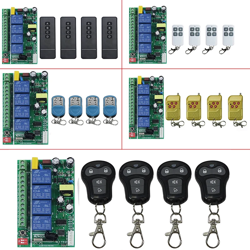 

AC85V-256V 4CH 4 CH 10A Relay RF Wireless Remote Control Switch Wireless Light Switch Receiver+Transmitter Garage Doors/shutters