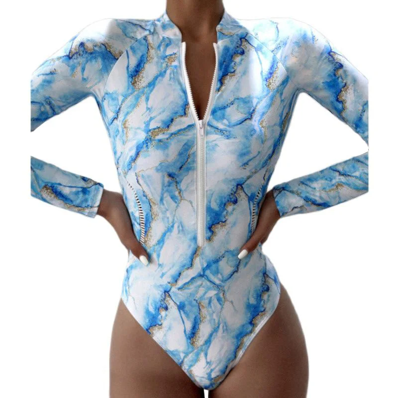 Summer One-Piece Swimsuit Closed Long Sleeve Swimwear Sports Women's Swimming Bathing Suit Beach Bather Surfing Swim Wear 2024