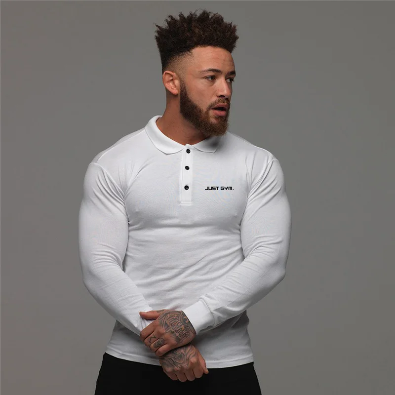 Muscleguys Man Fashion Polo Shirt Casual Fashion Plain Color Long Sleeve High Quality Slim Polo Shirt Men Fitness Polo homme