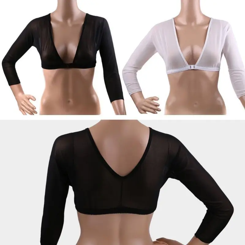 2 Pcs Women Thinner Slimmer Lightweight Armwear Wrap Crop Tops Base Shirt Blouse