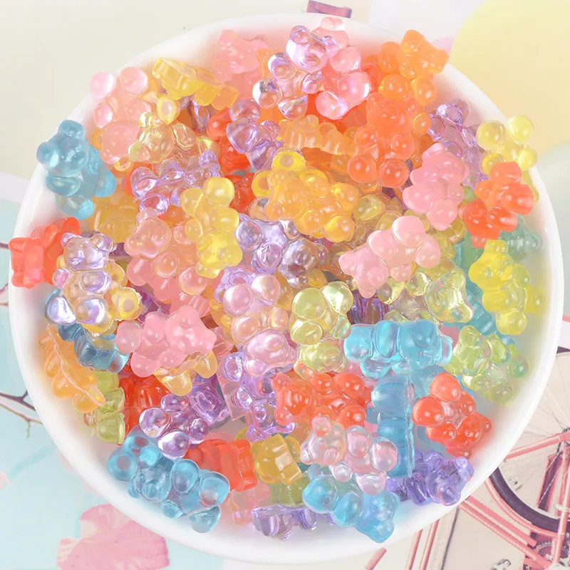 50pcs/Lot Fashion Cute Resin Soft Gummy Bear Pendant Flatback Charms For Woman Girls Cartoon  DIY