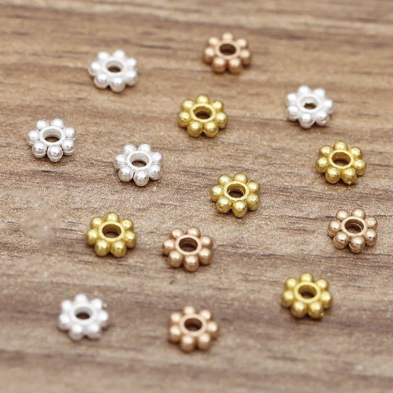 100pcs Daisy Flower Spacers 6mm Flat Bead KC Gold Silver Color 2mm Hole Beads for Diy Jewelry Making Bead Bracelet Accessories