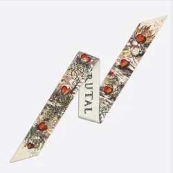 Spring flowers and plants lady scarf printing versatile simulation silk scarf binding bag handle small ribbon scarf headscarf