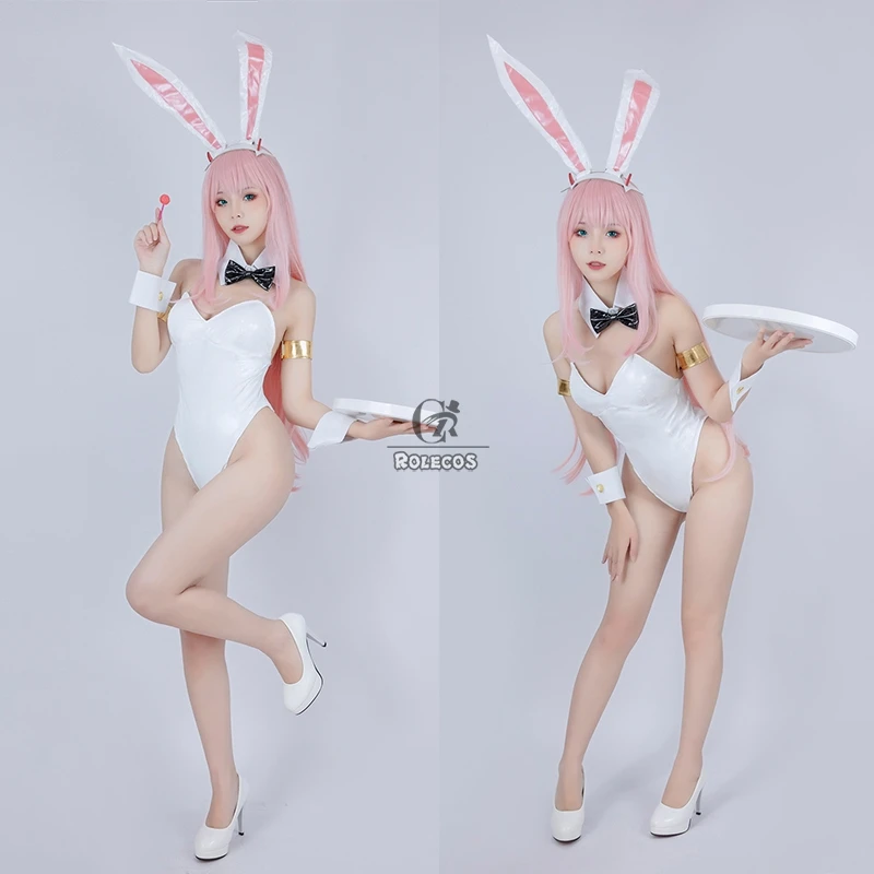 ROLECOS Anime Zero Two Cosplay Costume Halloween Sexy Woman Bunny Girl 02 Ver. 2nd White Leather Jumpsuit