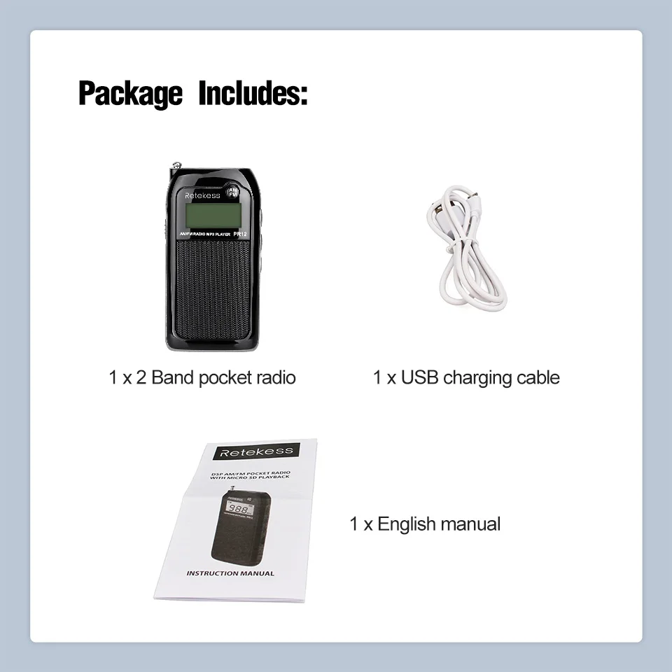 RETEKESS PR12 Radio FM AM Mini-Taschenradio MP3 Tragbarer Empfänger mit hintergrundbeleuchtetem Display, digitaler Stereo-Unterstützung und TF-Kartenfunktion für Senioren – Detail 11