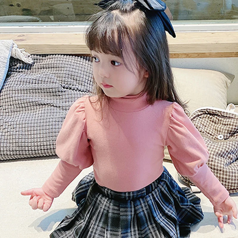 Children\'S Half-High Neck Bottoming Shirt 2020 Autumn New Style Korean Style Long-Sleeved Puff Sleeve Baby Girl Inner Top