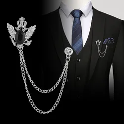 Fashion Retro Crown Rhinestones Brooch Pins Eagle Tassel Chain Lapel Pin Suit Shirt Vintage Jewelry for Women Men Accessories