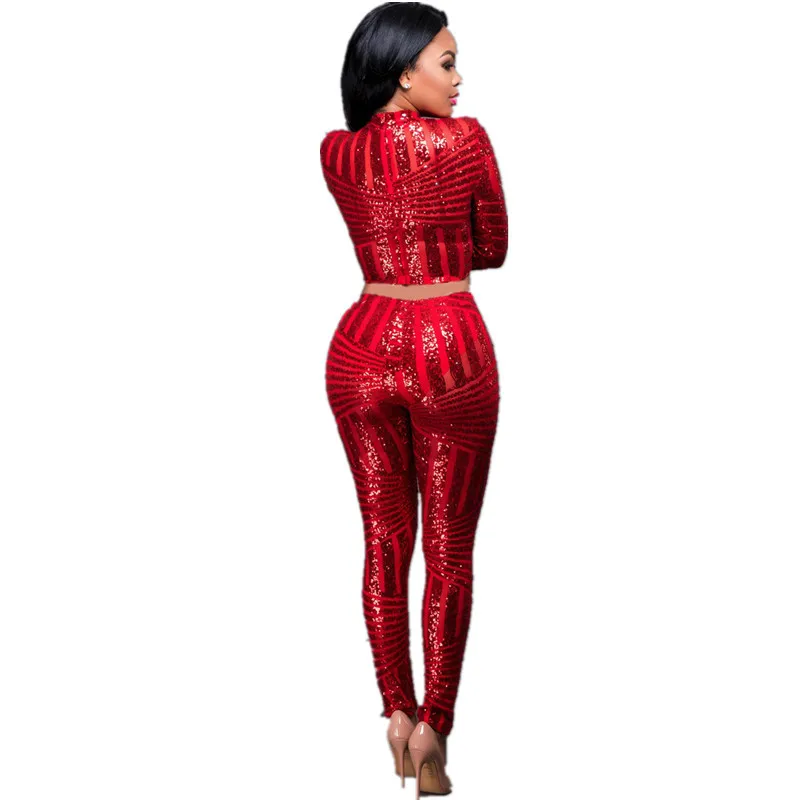 2024 New Fashion Women Sexy Sequin Charming Slim Two Piece Set Party Suit Long Pencil Pants Chic Streetwear Fancy Lady Clothes