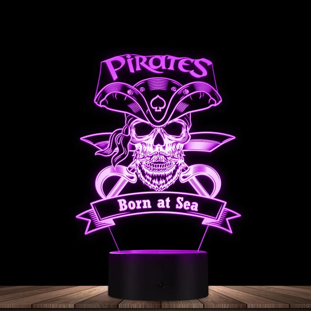 

Pirates Born At Sea Multi-color 3D LED Illusion Lamp Skull Spade Captain Unique Luminous Table Visual Night Light 7 Colors Gift