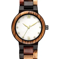 Relojes de madera de cuarzo para mujer, pulsera informal con correa de cuero, Color madera, a la moda