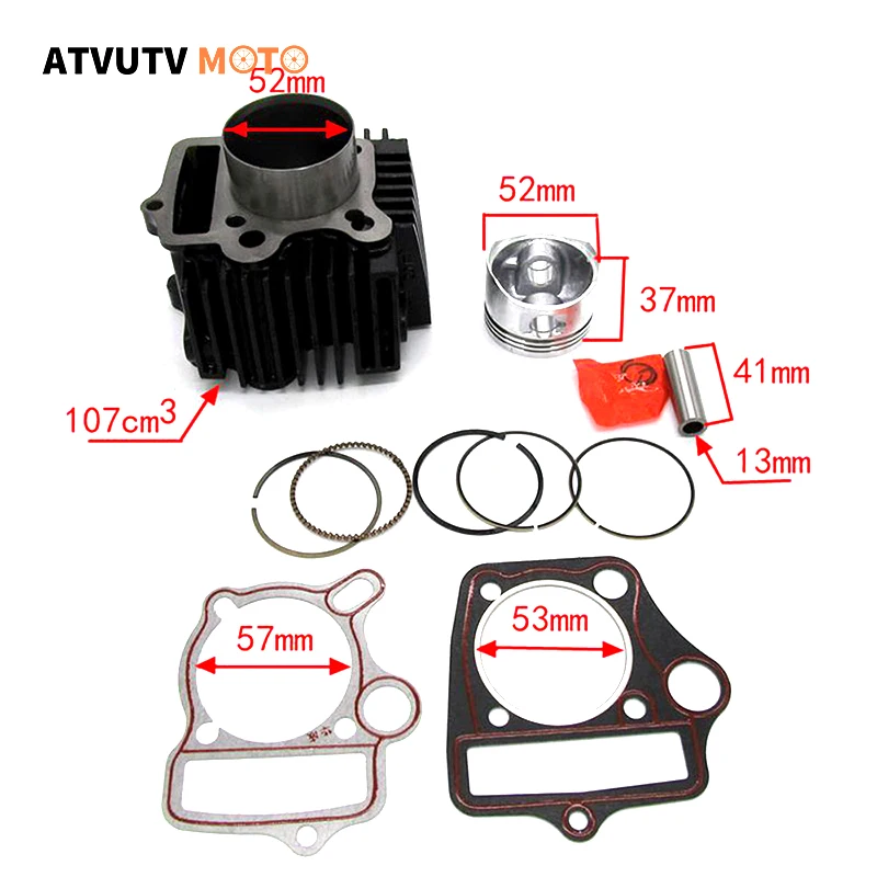 52mm Cylinder Body With Head Gaskets Pistons Kit Set For 110cc ATV Quad Dirt Pit Bike