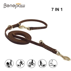 Benepaw Multifunctional Genuine Leather Dog Leash Hands Free Short Medium Long Training Pet Leash For Small Medium Large Dogs