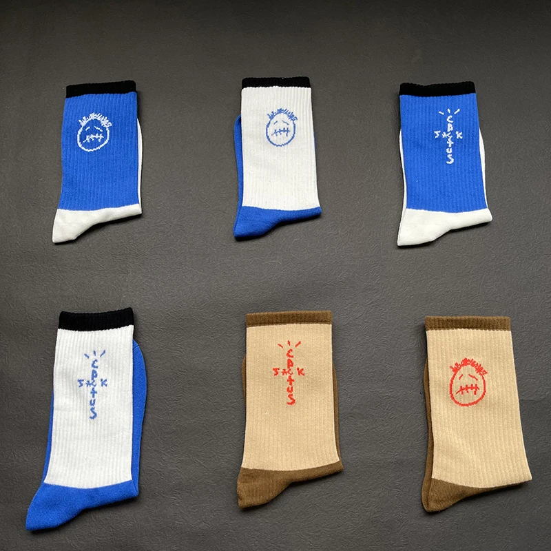 Herren Crew Cactus Jack Socken reine Baumwolle Sport Hip Hop Skateboard weiß/blau/braun Socken Großhandel 3 paare/schachtel Socken – Detail 3