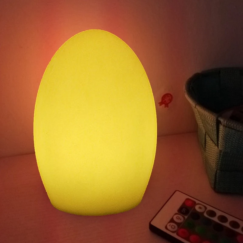 D10*H15cm, LED Egg Night Lights, Rechargeable, Cordless, Decorative, Luminous Table Lamps, 16 Colors, With Remote Control, 1Pc