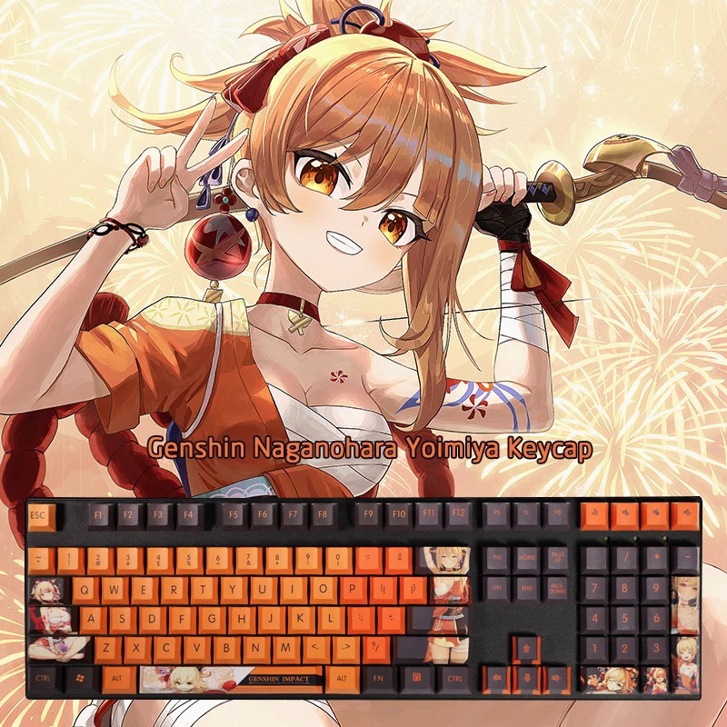 

108 Keys Genshin Anime Naganohara Yoimiya Cute Personality Design Genshin Impact Individuality Pbt Mechanical Keyboard Keycap