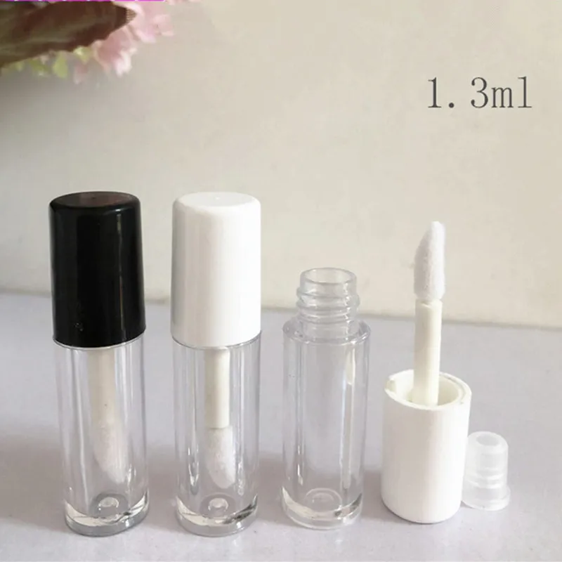 

1.3ML Plastic Empty Lipgloss Tubes Black/White Lid,Clear Plastic Cosmetic Lip Gloss Containers Mini Lipstick Refillable Bottle