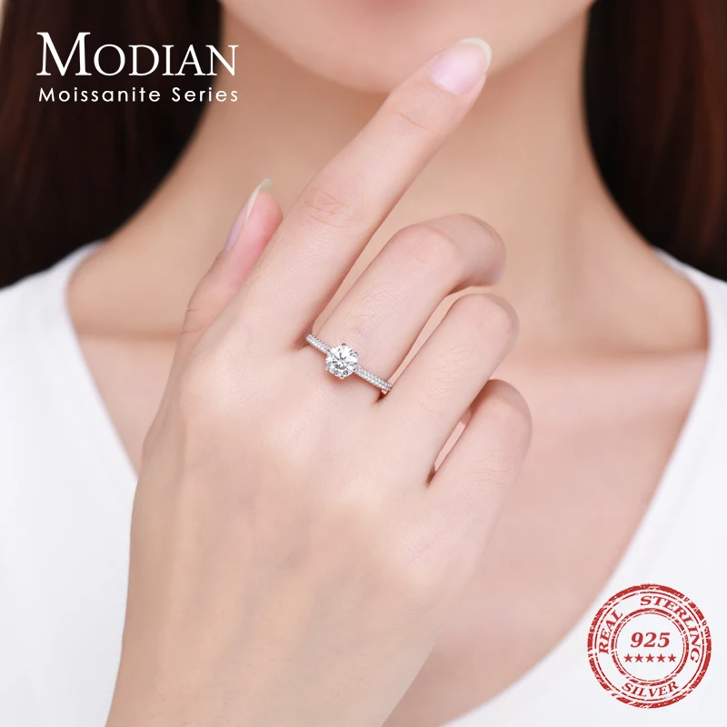 Modian 1ct Moissanite Ring Classic 925 Sterling Silver Luxury Wedding Engagement Rings For Women Anniversary Fine Jewelry Gift