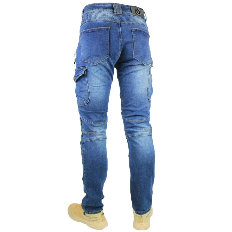 Jeans d\'équitation de moto de style métal à double fermeture éclair pour hommes, pantalons de loisirs en plein air, pantalons minces avec engrenages