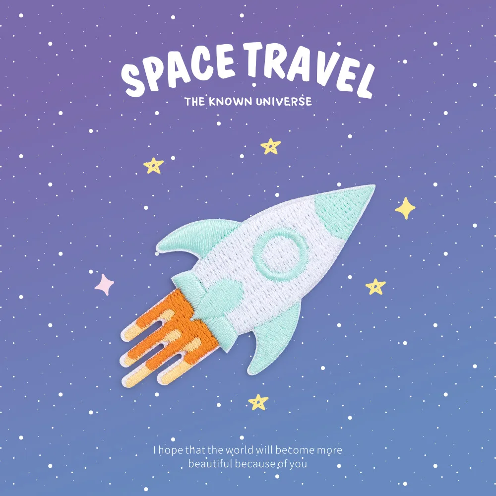 Space Travel Embroidery Patch Stickers Mobile Phone Shell Pad Hand Account Book Cartoon Iron On Patches for Clothes Dress Shoes