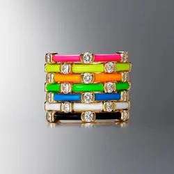 Gold Color Women Stacking Bands 7 Neon Enamel Clear Cubic Zirconia CZ Eternity Finger Band Ring