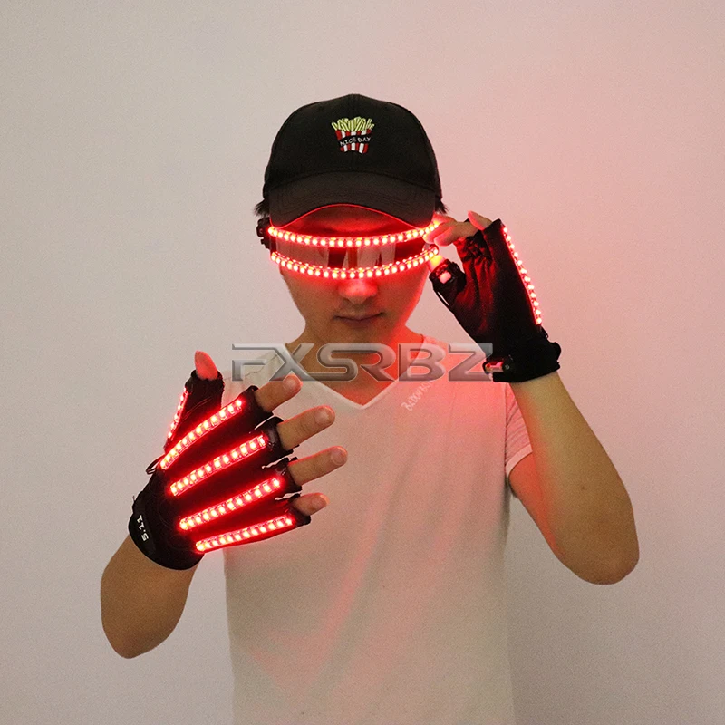 LED Gloves Luminous Glasses Halloween Bar Night Club Mechanical Dance Performances Props Party Supplies