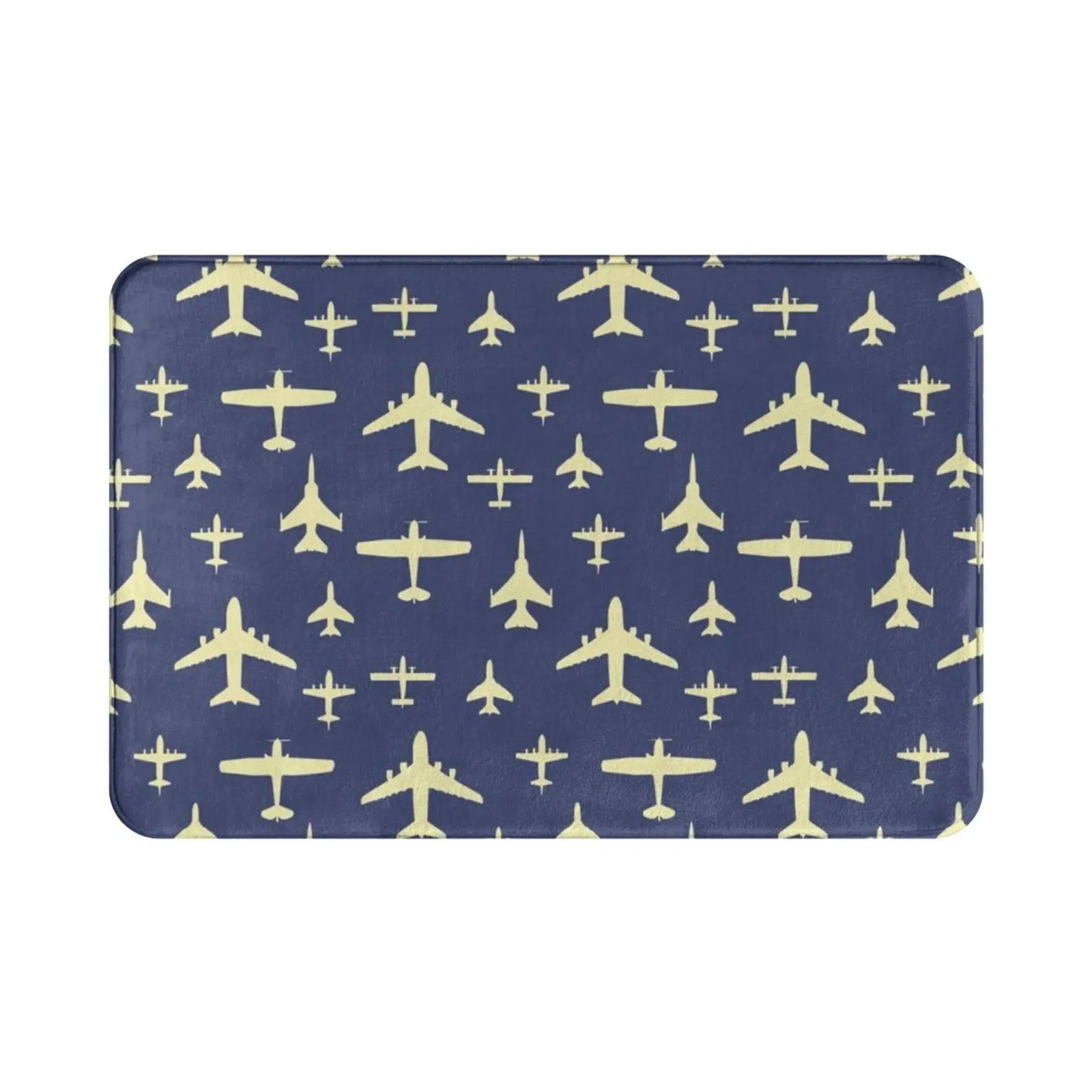 Fly Past Aeroplanes Navy Blue And Beige Pattern Carpet Mat Rug Cushion Soft Non-Slip Aviation Pilot Plane Captain Fly