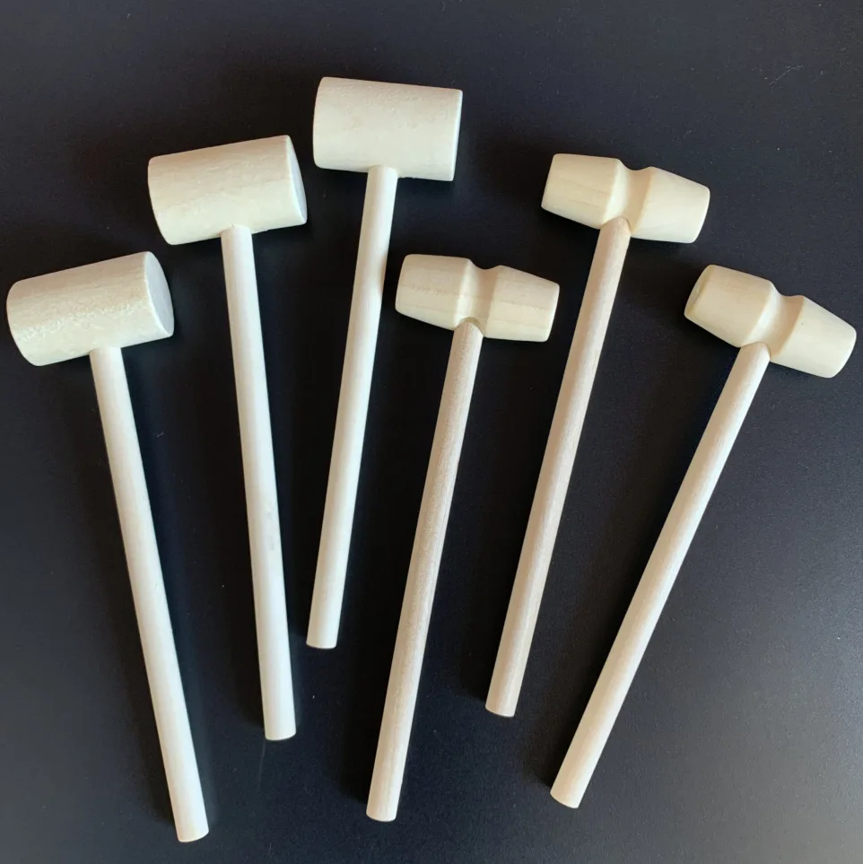 20 Pcs Hammer Toys Solid Wood Flat Head Hitting Hammer Mallets Mini Hammers Educational Toy for Home