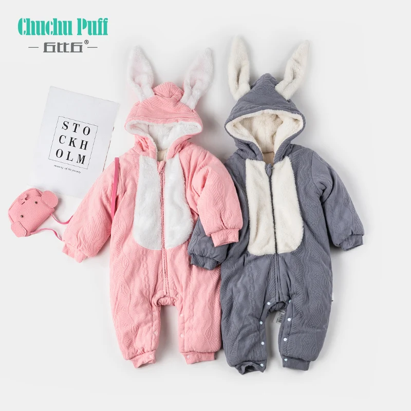 Infants Toddlers Long Sleeve Hooded Clothing Cotton Baby Romper Jumpsuit with Rabbit Ear Newborn Toddler Baby BoysGirls Playsuit