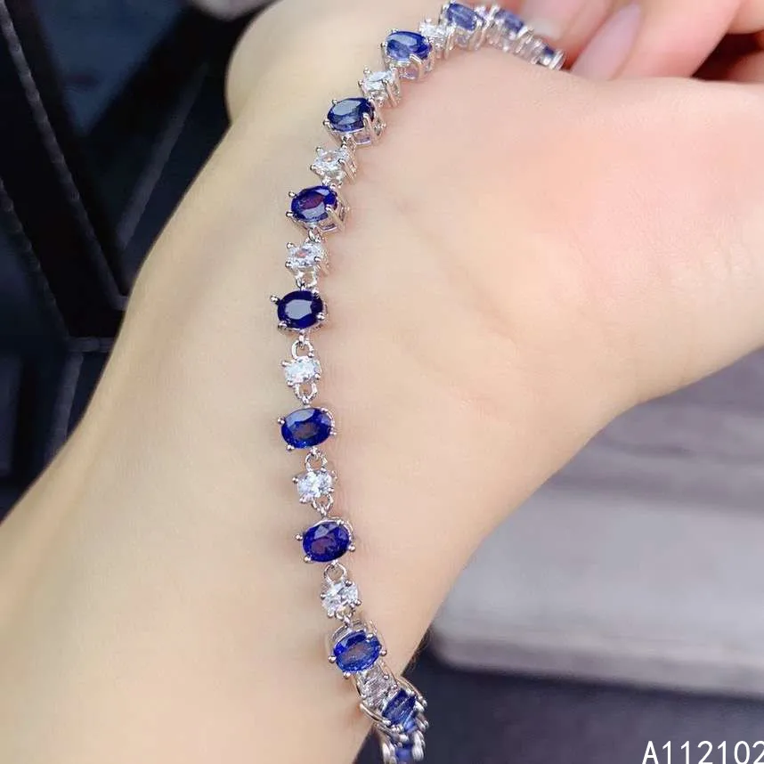 

KJJEAXCMY fine jewelry S925 sterling silver inlaid natural star sapphire Girl fashion hand Bracelet Support test Chinese style