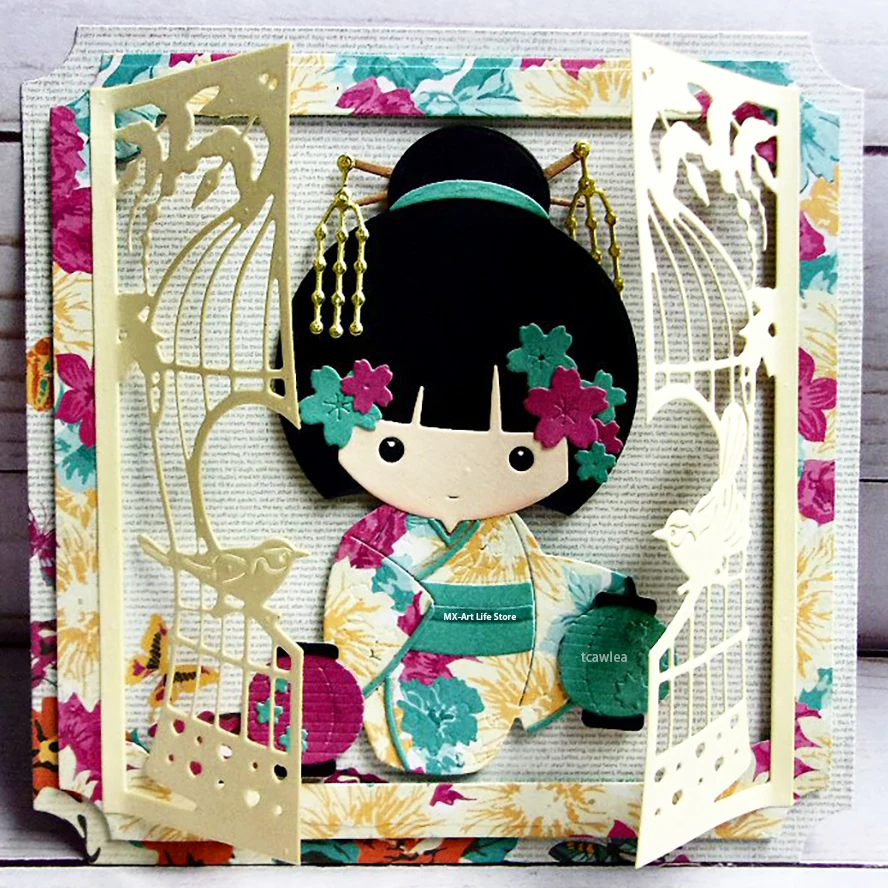 Lovely Lantern Cherry Kimono Girl Metal Cutting Dies Human Stencil for DIY Scrapbooking Cards Decorative