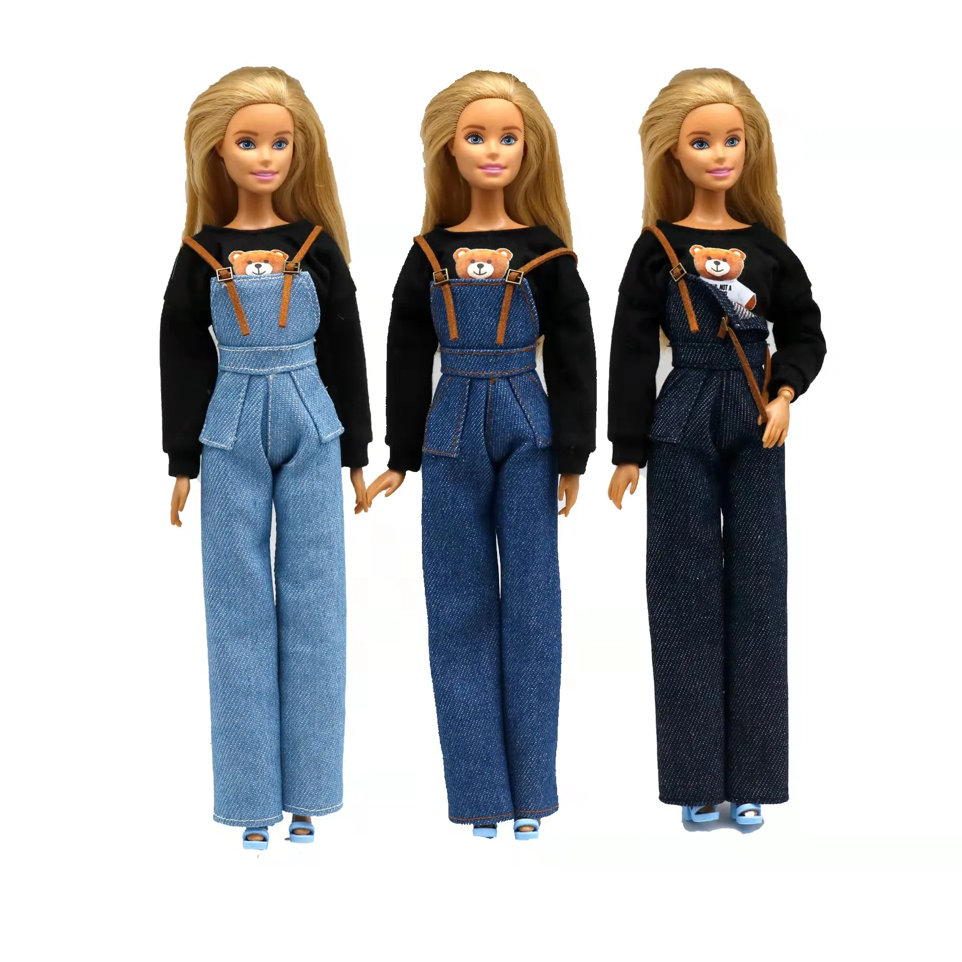 

11.5" Doll Outfits Cartoon Bear Shirt Jeans Jumpsuit Pants For Barbie Doll Clothes Hoodie Sweatershirt Trousers 1/6 Accessories