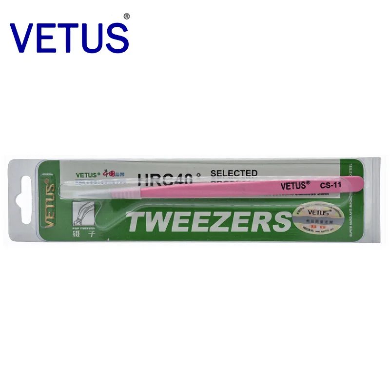 VETUS CS-11 Pink Tweezers Anti -acid Anti-alkali Corrosion-resistant ESD Anti-Static Pincers Eyelash Grafting Blooming Tool