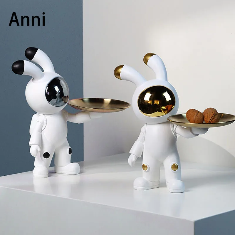 

Creative Space Bunny Figurine Spaceman Decorative Resin Ornaments Living Room Bedroom Desktop Statue Home Decoration Modern