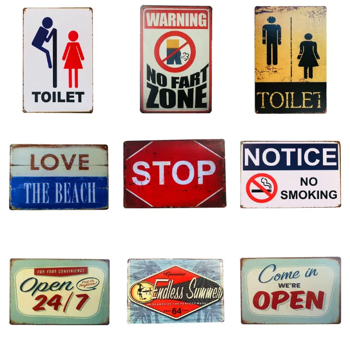 Open Stop TOILET Metal s Warning No Smoking Free Wifi Poster Plate Pub Rustic Wall Plaque Garage Bar Home Wall Decor