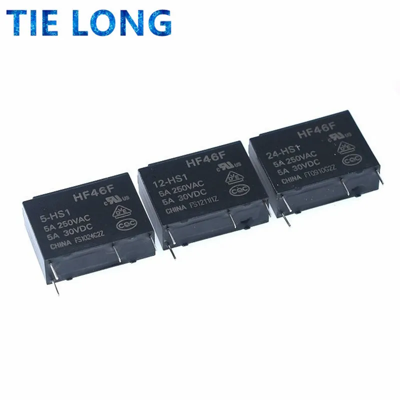 10PCS 5A 4Pin HF46F-5-HS1 HF46F-12-HS1 HF46F-24-HS1 Power Relay A Normally Open 5 V 12 V 24 V DC 5A 250VAC Relays