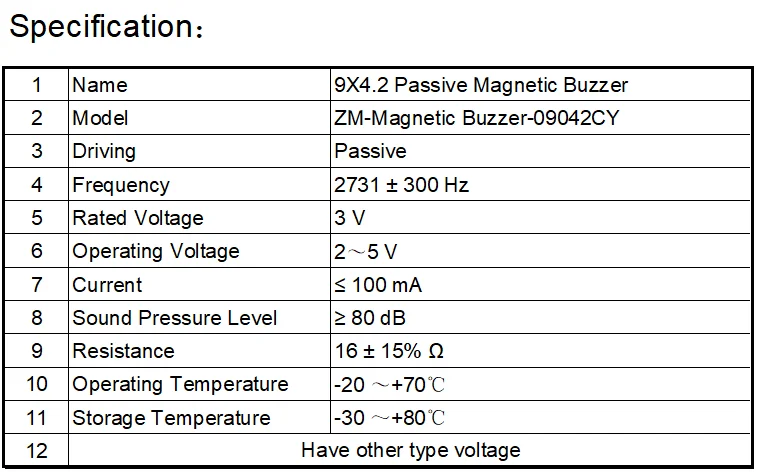 9mmX4.2mm Passive Magnetic Buzzer