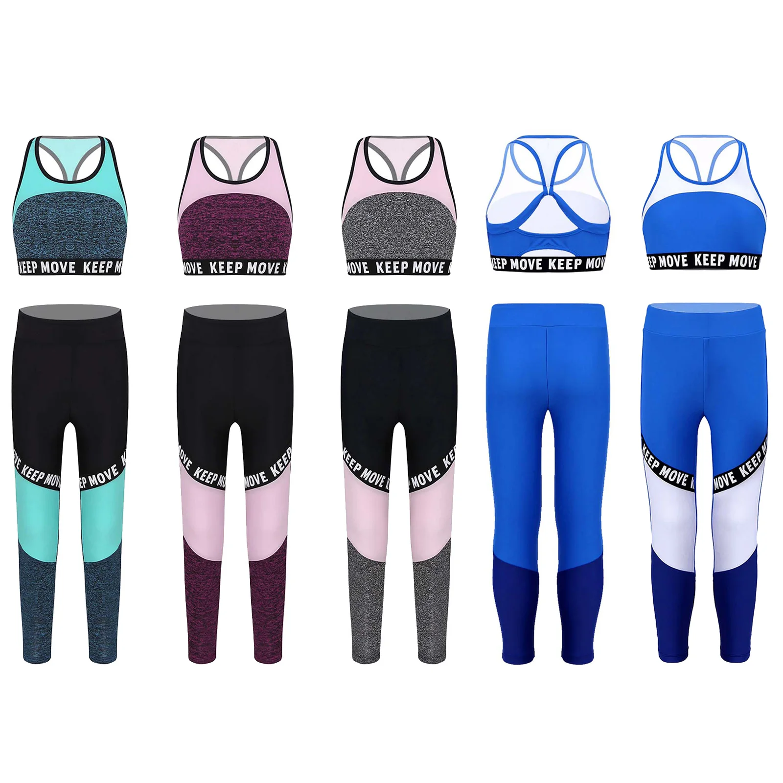 Kids Girls Sports Outfits Workout Gymnastics Sport Bra Top Patchwork Pant Leggings Set Ballet Dancewear Fitness Exercise Sets