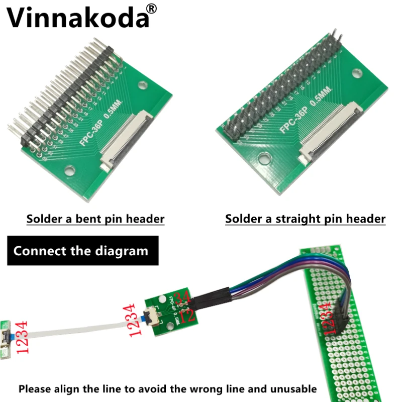 2PCS FFC/FPC adapter board 0.5MM-36P to 2.54MM welded 0.5MM-36P flip-top connector Welded straight and bent pin headers