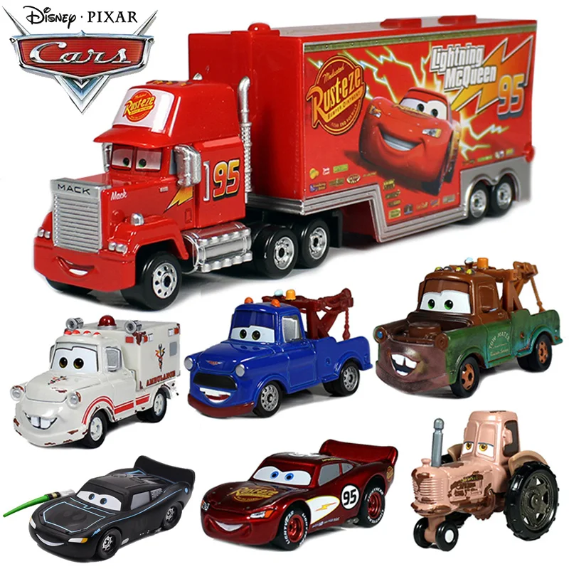 Genuine Disney Pixar Cars Collection Mater Blue White Dark Serie Skin Lightning McQueen Alloy Toy Cars For Children 1:55