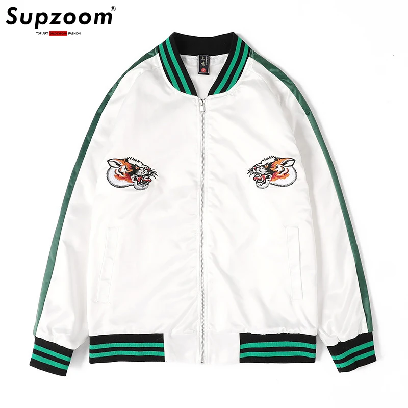 Supzoom New Arrival Top Fashion Tiger Embroidery Jackets Male Autumn Baseball Uniform Zipper Short Rib Sleeve Bomber Jacket Men