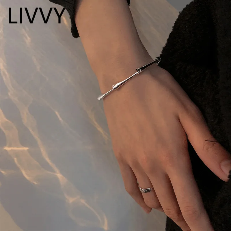 Newly Arrived Minimalist Drop Geometric Personality Bracelet Women  Unique Design Simple Thai Silver Color Bangles Jewelry  Gift