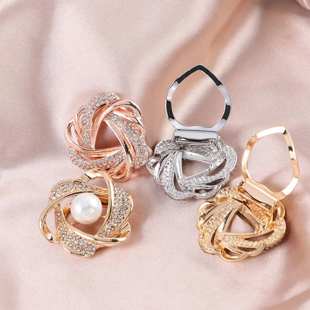 Scarf Buckles For Women Crystal DIY Ribbon Slider Silk Scarf Flower Brooch T-shirt Decorative Pearl Buckle Ring Clip Jewelry