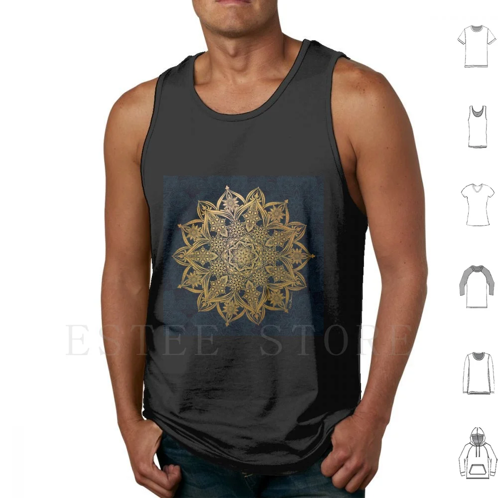Suvarna: Camisetas sin Mangas con Mandala Dorado, Loto Dorado, Meditación, Hoja Verde, Simetría Intrincada, Hermoso Diseño Folclórico