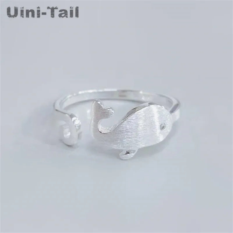 Uini-Tail hot new 925 Tibetan silver simple creative whale opening ring personality cute drawing dolphin marine jewelry JZ023